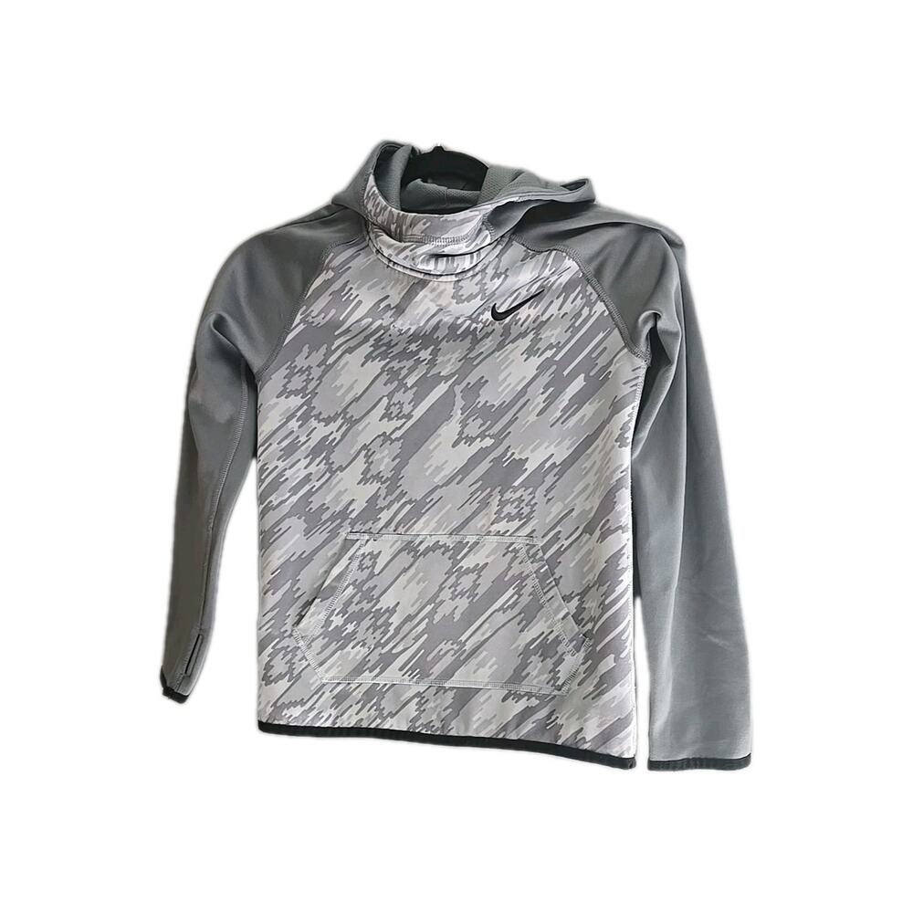 Nike‎ Dri-Fit Gray Camo Long Sleeve Training Hooded Sweatshirt Kids Size Medium